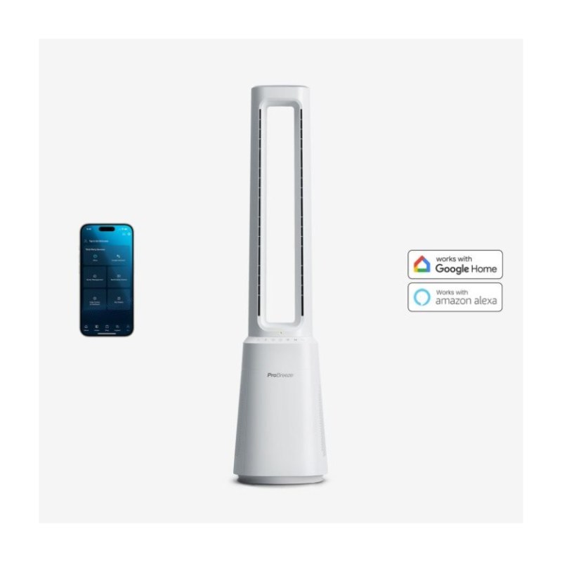 OmniAir 104 cm Ventilateur tour sans pales et purificateur d'air avec contrôle par application intelligente - Blanc