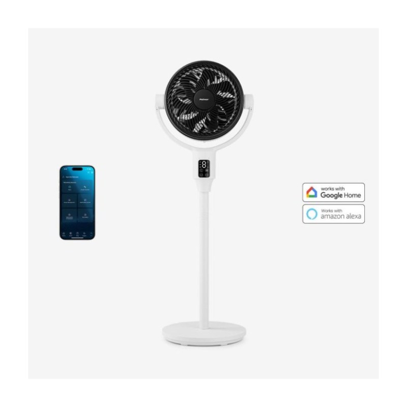 AirFlo Plus 112 cm Ventilatore a piantana ibrido intelligente - Circolatore d'aria ultra silenzioso - Bianco/Nero